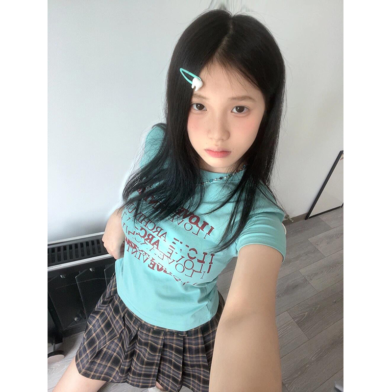 美式修身字母印花正肩t恤短袖女