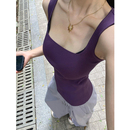 紫色方领无袖 显瘦辣妹性感遮副乳针织上衣 吊带背心女夏季 外穿修身