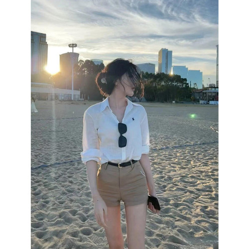 卡其色牛仔短裤女夏高腰a字辣妹
