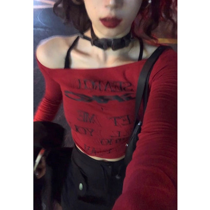 美式复古修身长袖t恤女春秋季内搭设计感小众辣妹短款打底衫上衣