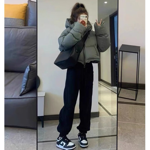黑色加绒运动加厚束脚卫裤女秋冬