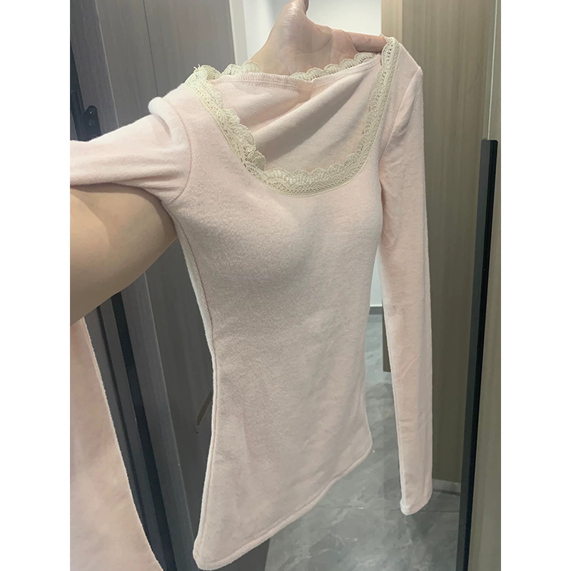 蕾丝花边内搭打底衫长袖女冬上衣