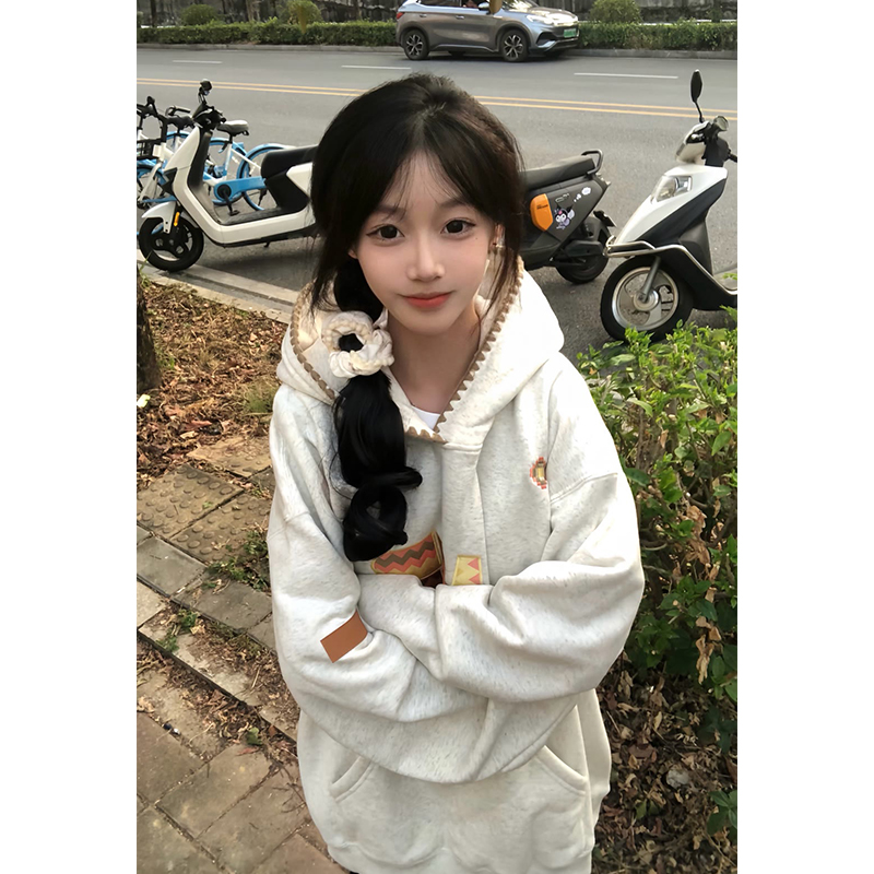 加绒连帽卫衣女初中生2024新款