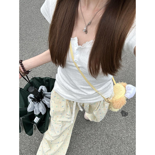 蕾丝花边短袖t恤女夏bm短款上衣