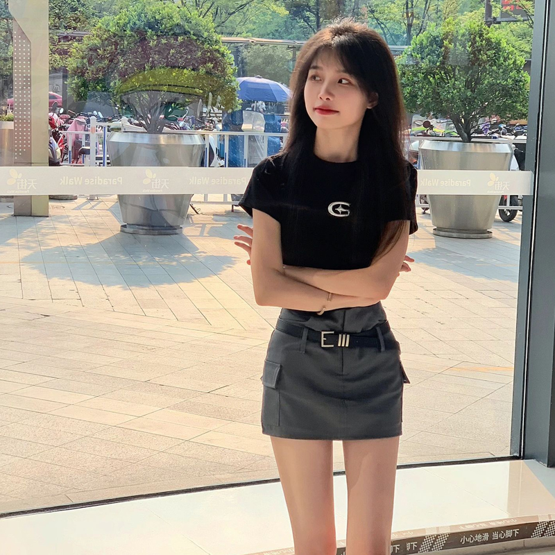 美式复古正肩短袖t恤女夏季上衣