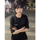 宽松纯棉设计感小众上衣 t恤女夏季 国潮牌美式 复古满天星情侣短袖