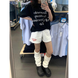 休闲宽松小个子高腰设计感阔腿裤 薄款 女夏季 白色波点刺绣运动短裤