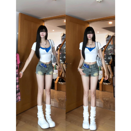 纯欲短袖吊带两件套t恤女夏上衣