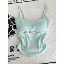 薄荷曼波绿色遮副乳吊带背心女带胸垫夏季外穿褶皱辣妹设计感上衣