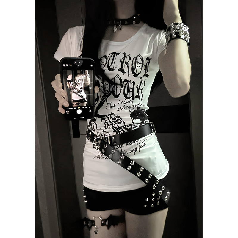 美式千禧辣妹朋克短袖t恤女上衣