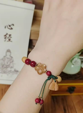 民族风桃木朱砂复古莲蓬编织