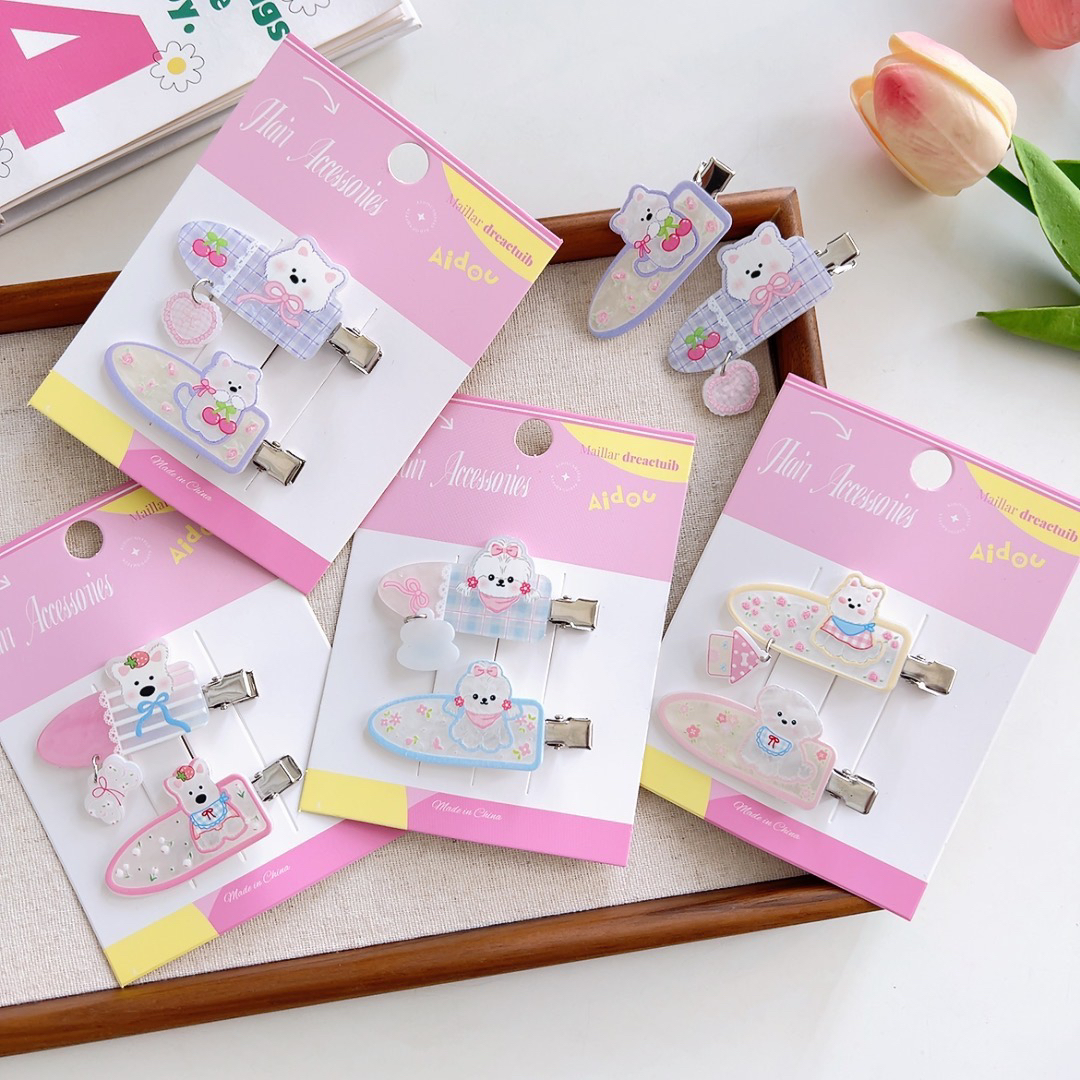 萌宠动物小狗发夹组合可爱少女卡通化妆无痕夹刘海夹边夹发卡头饰