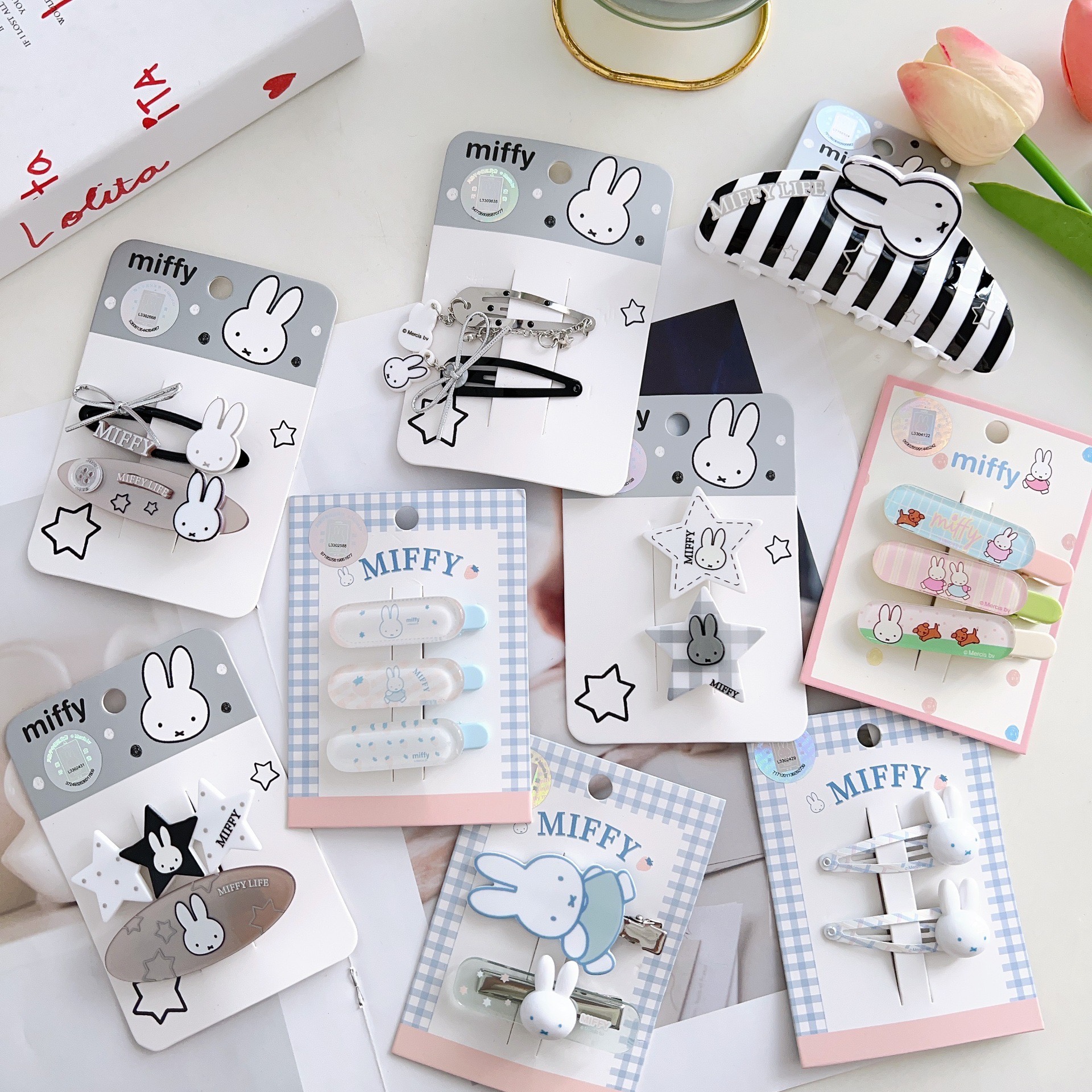 韩版甜酷米菲兔系列发夹星星碎发刘海夹发卡条纹抓夹边夹学生头饰