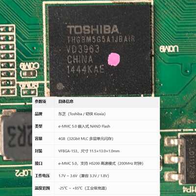 东芝VD3963型号THGBM5G5A1JBAIR 容量4GB eMMC5.0 嵌入式存储芯片
