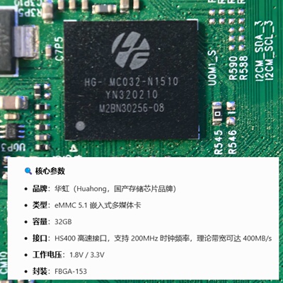 华虹Huahong型号HG-EMC032-N1510容量32GBeMMC 5.1嵌入式存储芯片