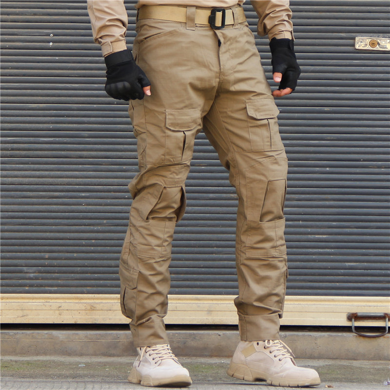 春秋男工装蛙裤户外战术CS束脚迷彩黑色卡其收脚劳保防刮耐磨修身