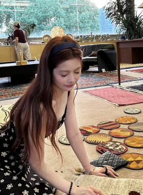 last kiss 黑色细闪缎面发箍2025新款高端日常外戴宽边高颅顶发卡