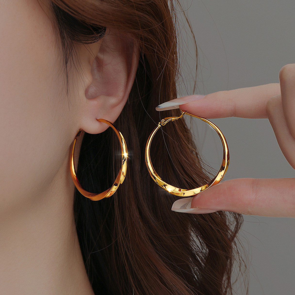 YaoYiZun 莫比乌斯素圈耳环圈圈2025新款爆款高级感气质耳坠耳夹,饰品/流行首饰/时尚饰品新,耳环,淘宝优惠券,粉丝福利购,淘宝优惠卷