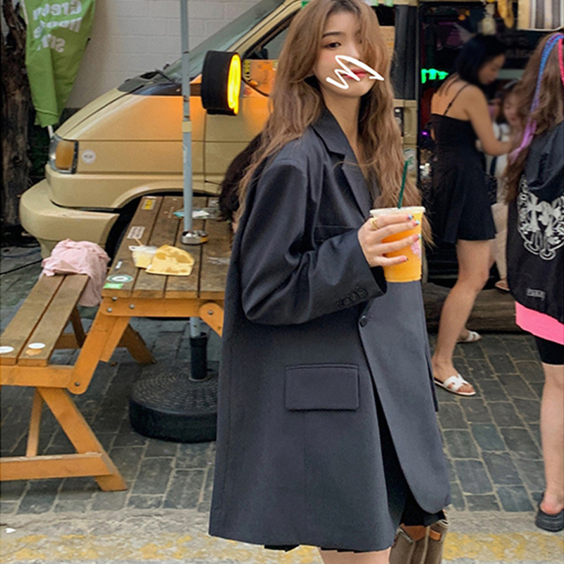法国MK&DK 西装外套女2024春秋新款高级感宽松休闲垫肩黑色小西服