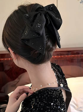 last kiss 蝴蝶结抓夹黑色赫本风2025新款高级感低马尾盘发鲨鱼夹