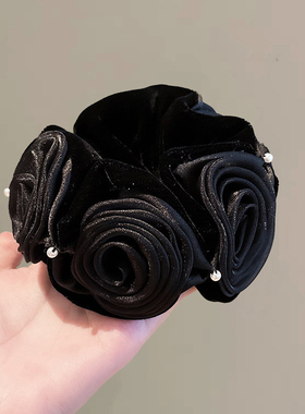 last kiss 黑色丝绒玫瑰花发圈女高级感洋气时尚头花独特漂亮发饰