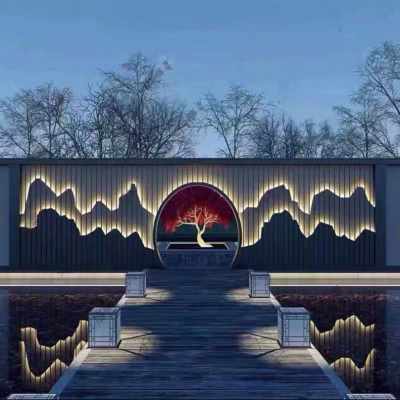 新厂销别墅不锈钢屏风隔断客厅香槟金拉丝铝雕酒店假山背景墙格品