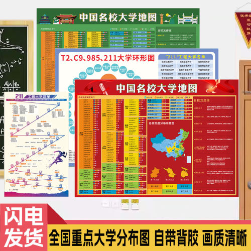 全国重点高校大学分布图高中班级文化墙励志985211大学地图墙贴