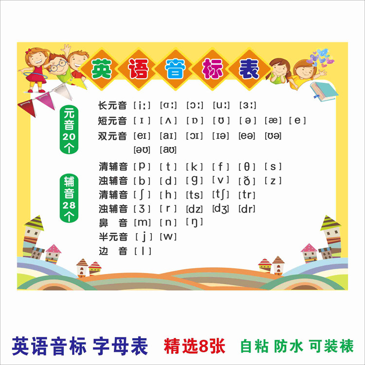 26个英文字母表标准手写印刷体音标表英语教学挂图墙贴纸画