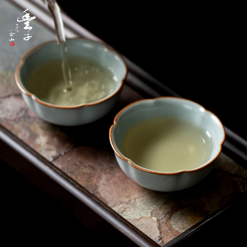 台湾丰子汝窑天青梅花对杯茶杯茶杯主人杯单杯陶瓷品茗杯茶盏手工