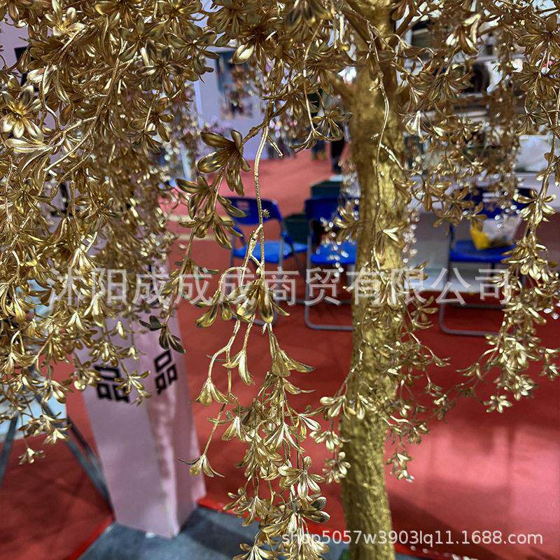 精品仿真花树婚庆金色花材酒店造景风铃春花发财树