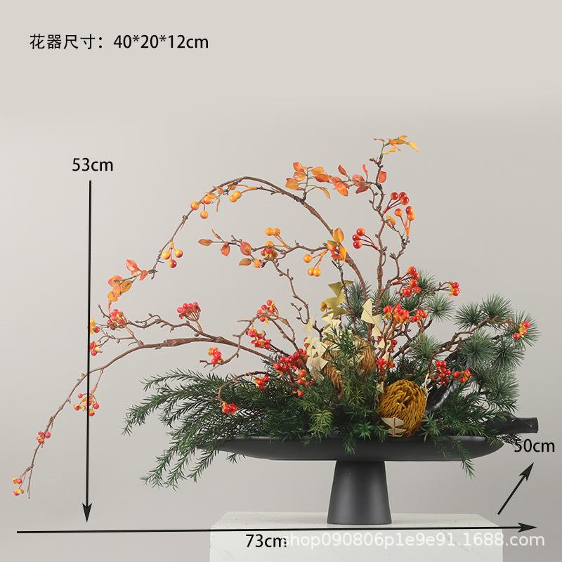 新中式仿真花家居摆件软装玄关样板房酒店过道假花手工插花装饰