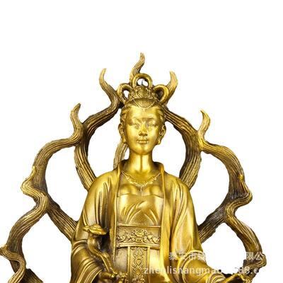 铜青丘女神摆件黄铜九尾狐家用供养九姑娘妲己灵狐九尾娘娘铜像