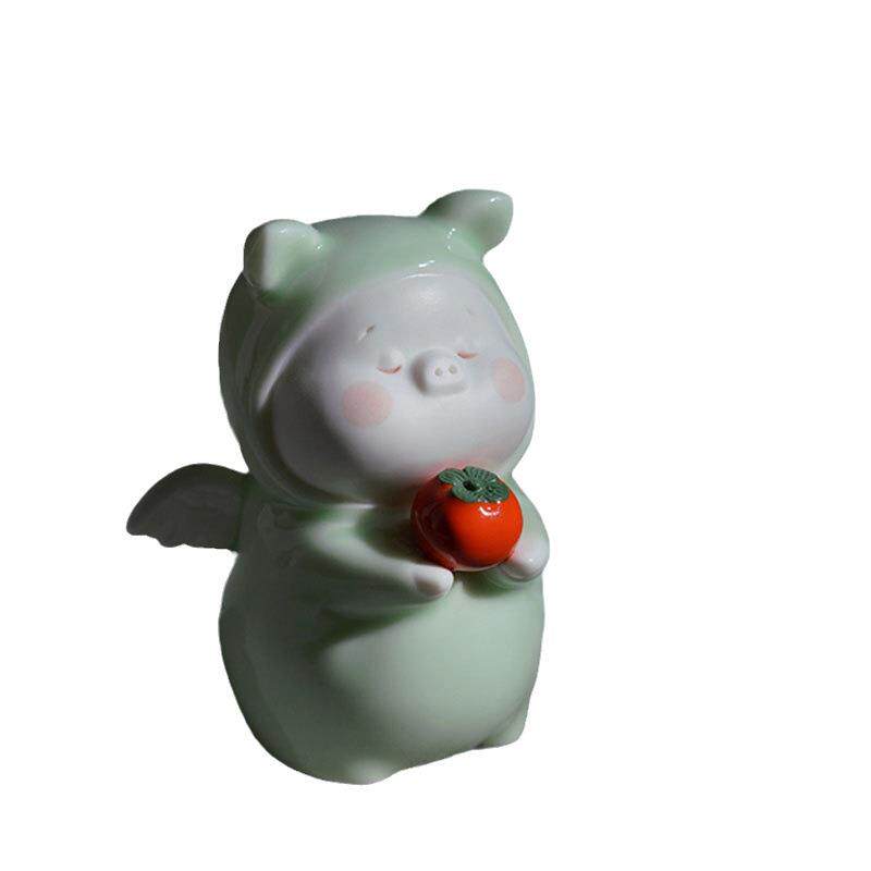 诸事大吉可爱小猪摆件卡通桌面茶室家居软装饰品招财礼品瓷