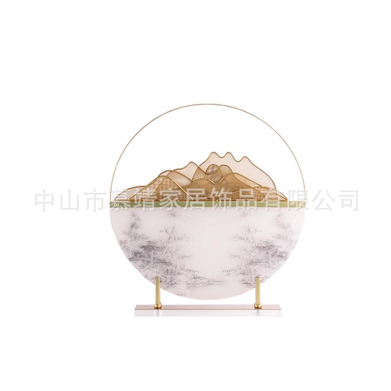 现代新中式亚克力抽象山形金属售楼处铁艺样板房博古架工艺品