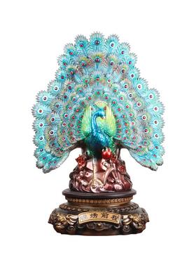 锦秀前程孔雀开屏摆件中式家居客厅玄关电视柜装饰品乔迁新居礼物