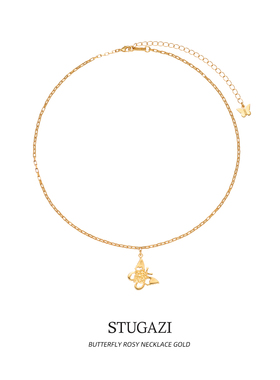 STUGAZIButterfly Rosy Necklace蝴蝶玫瑰项链时尚镀金银吊坠轻奢