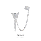 STUGAZIButterfly Silver锤纹银蝴蝶耳骨夹耳钉小众耳饰女高级感