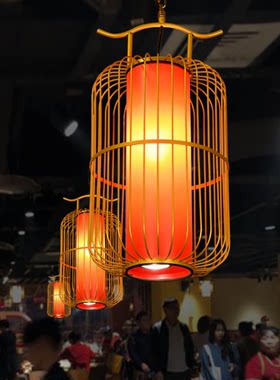 铁艺鸟笼灯吊灯新中式古典创意落地鸟笼灯茶楼酒店餐厅工程红灯笼