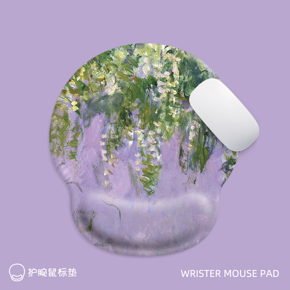 鼠标垫护腕高颜值油画莫奈紫藤小号硅胶防腱鞘炎垫子键盘手托防滑