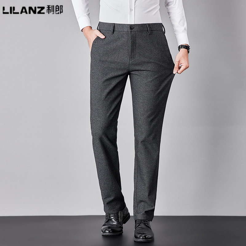 利郎男装加绒加厚羊毛休闲裤男士商务直筒中年长裤秋冬季保暖西裤