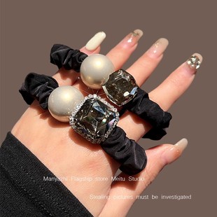 高级感气质水钻珍珠头绳精致大肠发圈高弹力半扎皮筋扎头发饰头饰