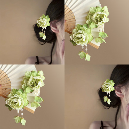 馥雅春意！超仙山茶花绢花发夹