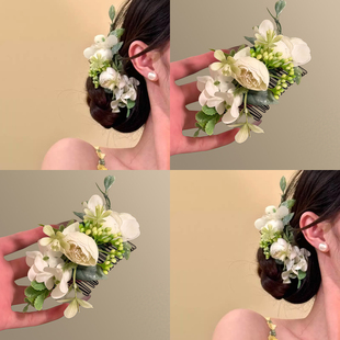茉莉仙子 森系夏日侧边盘发头花氛围感头饰发夹 小清新花朵发梳