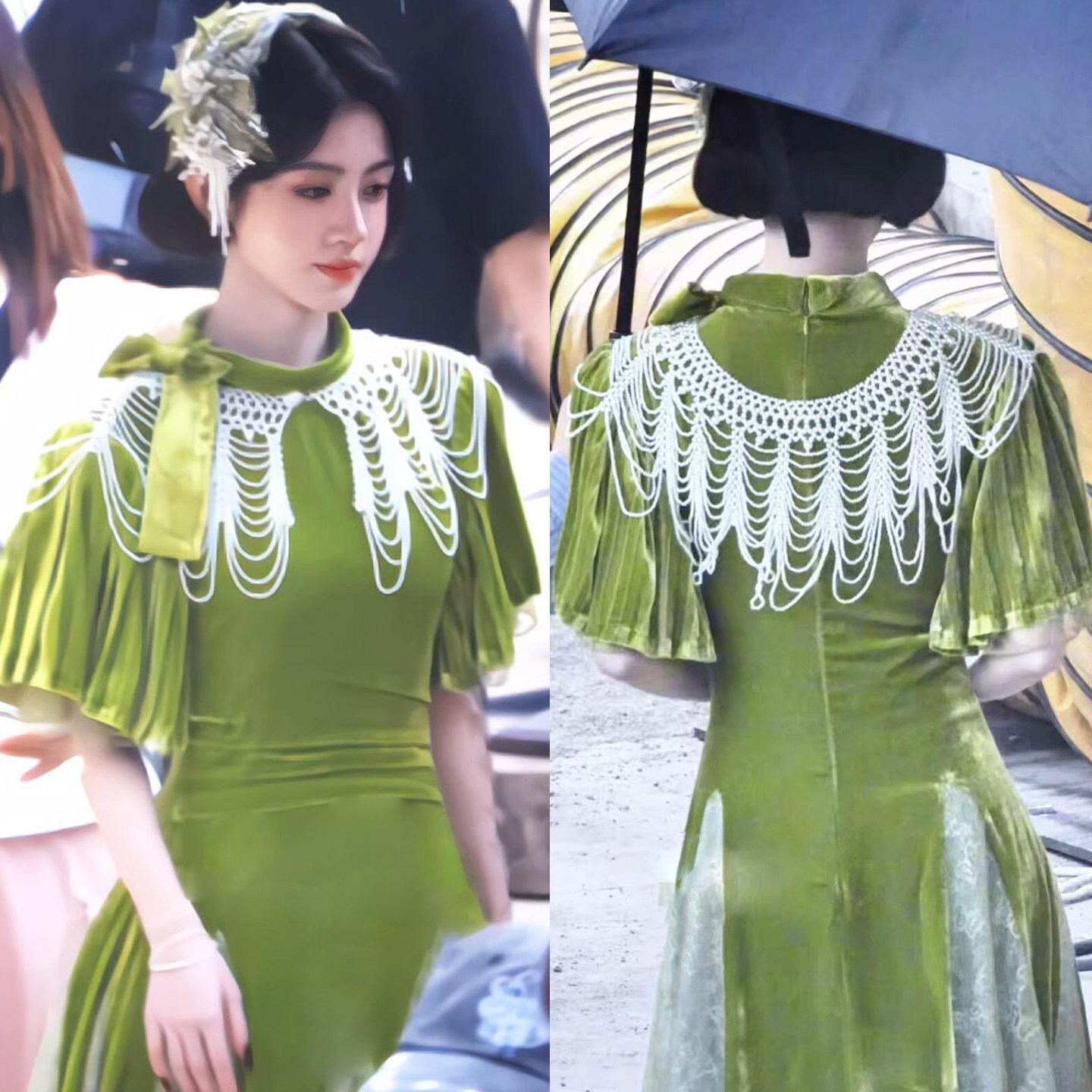 鞠婧祎苏绿夏同款白色珍珠流苏云肩民国风旗袍汉服外搭披肩2026新