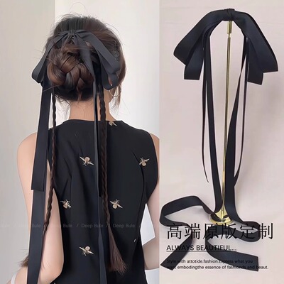 黑色蝴蝶结超长飘带发夹