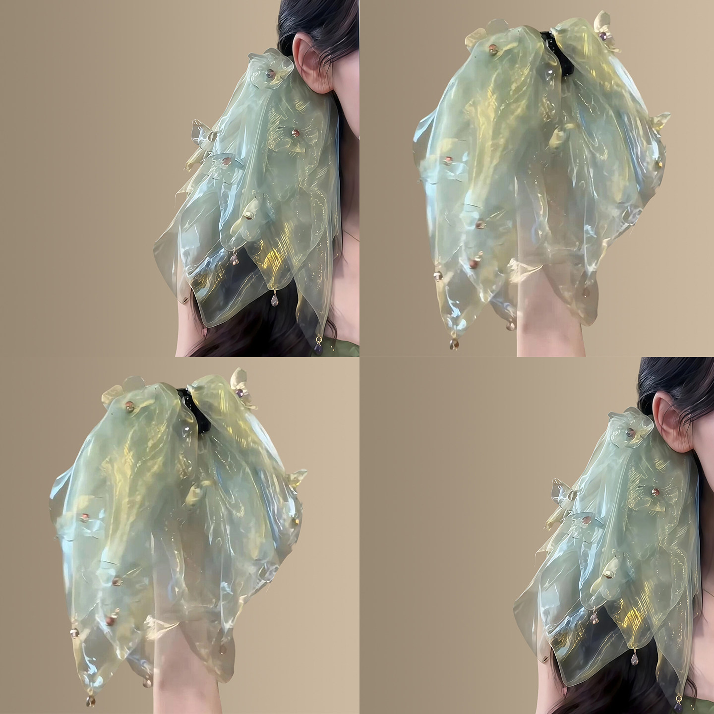 薄翼流纱~超仙网纱流光纱马尾夹