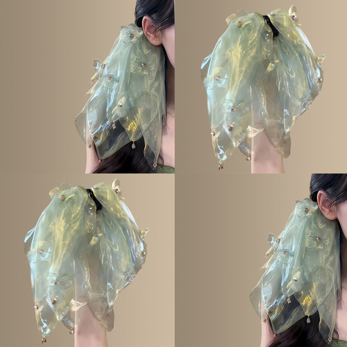 薄翼流纱~超仙网纱流光纱马尾夹