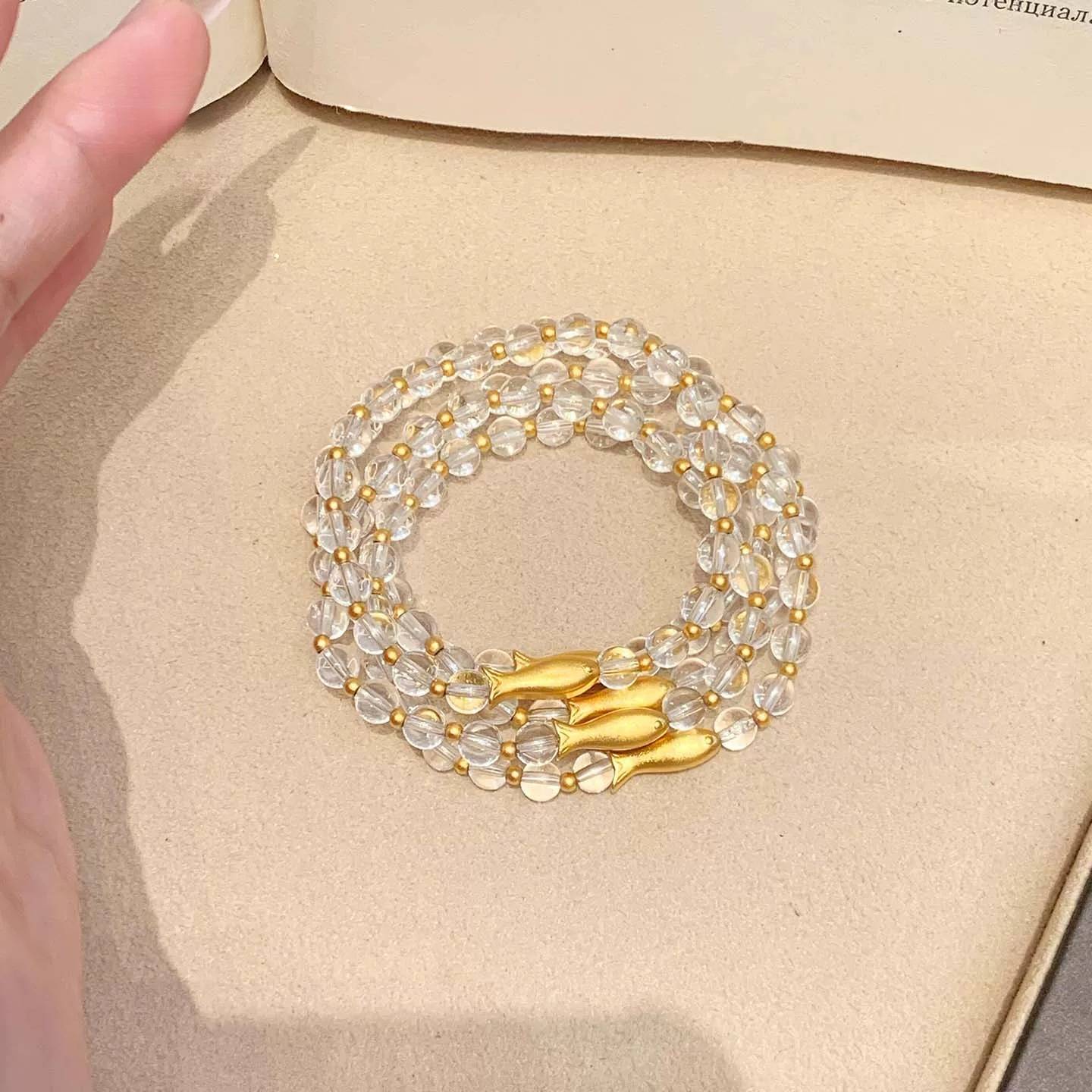 「金栈小鱼」法式金拉丝珠串手链