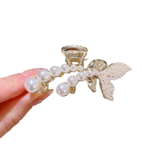 高级感珍珠鱼尾抓夹女气质后脑勺半扎发发夹小号鲨鱼夹子头饰发卡