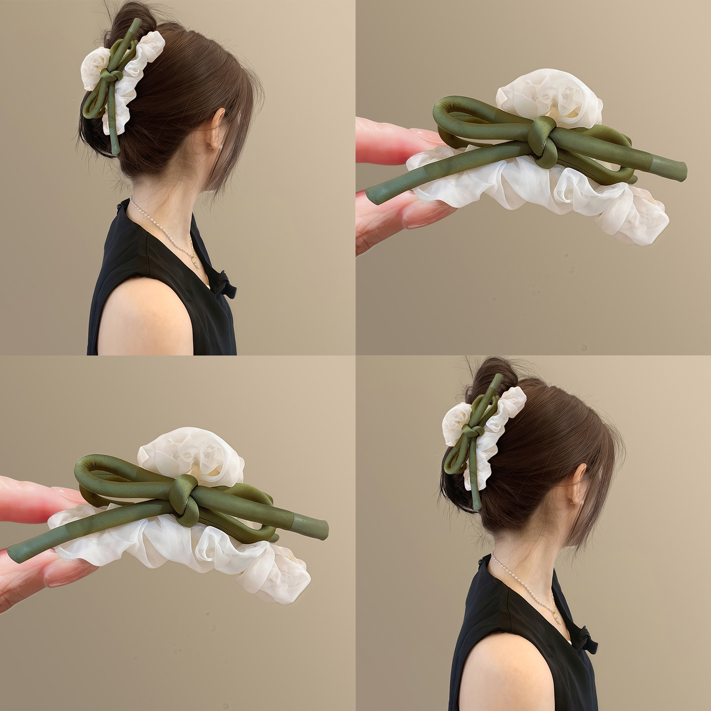 夏日豆綠~法式網紗蝴蝶結抓夾